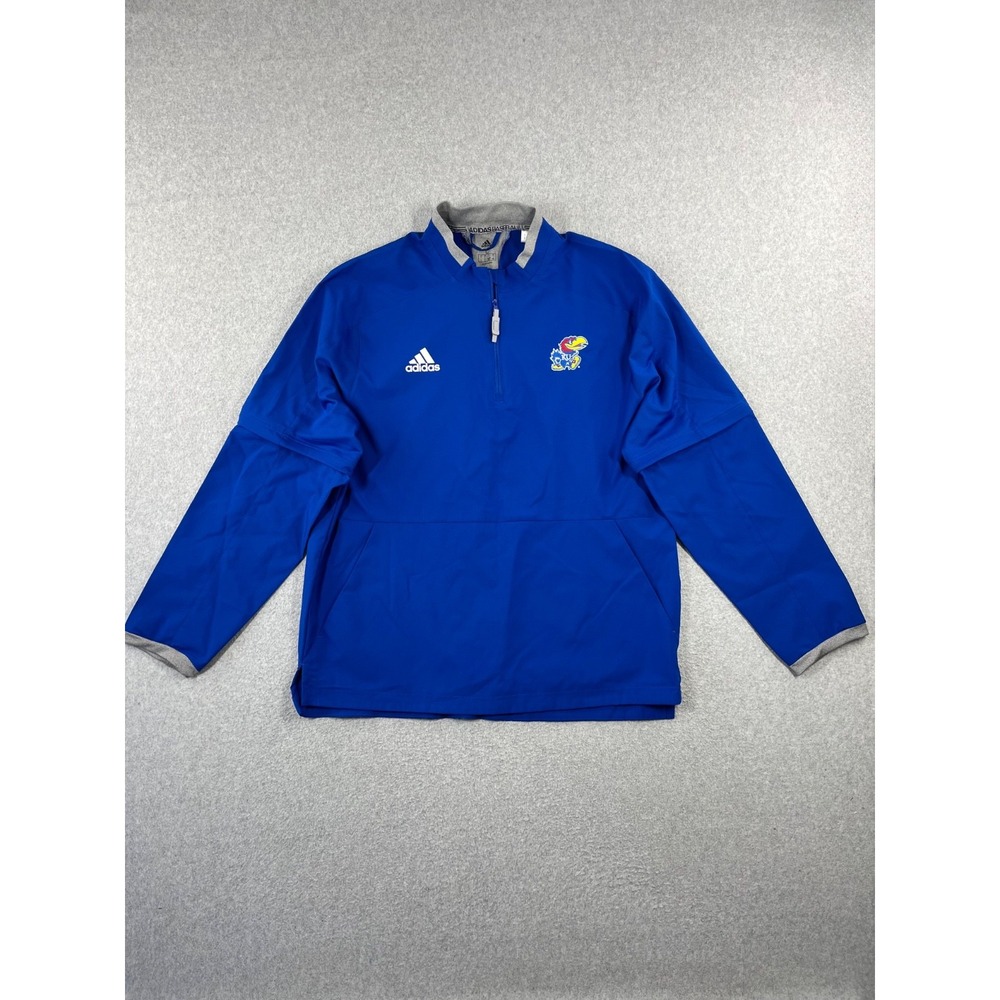 University Of Kansas Jayhawks Baseball Pullover Mens L Blue Adidas 1/4 Zip